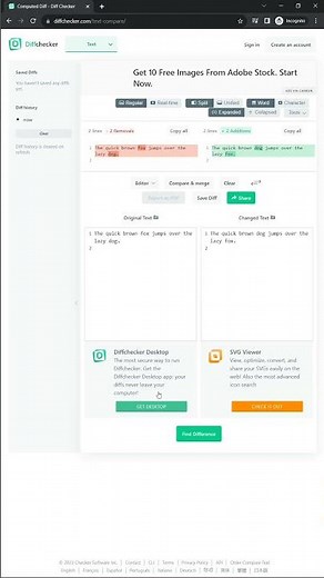 Easily compare text using diffchecker