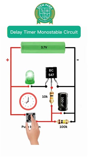 Delay Timer Monostable Circuit Using BC547 | Simple Push Button Timer with 3.7V Battery #stempark