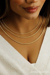 10k Real Gold Rope Chain Necklace, Gold Twisted Necklace, Handmade Gold Necklace, Twisted Chain Necklace 2.20mm, 2.70mm, 3.25mm - Etsy