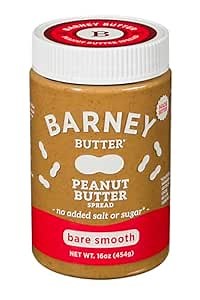 Barney Butter Peanut Butter, Bare Smooth, 16 Ounce Jar, Natural, No Stir, Non-GMO, Gluten Free, Keto, Vegan