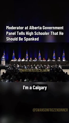 What’s Good Calgary on Instagram: "A Calgary high school student was asking about the upcoming teacher strike at the Alberta Next town hall when their mic was cut off and the moderator told them they should be spanked. 😮 🎥 TT/ swansonfrozendinner"