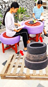 900K views · 8.2K reactions | Amazing Recycle of Used Tires + Pallet Wood Making Super Awesome Chairs & Table Furniture | Random Crafts | Facebook