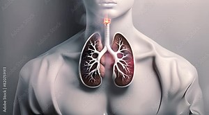 3D render of human lungs, featuring abstract visualization of pulmonary anatomy with realistic textures, Ideal for medical, educational, and scientific use, illustrating respiratory system intricacies