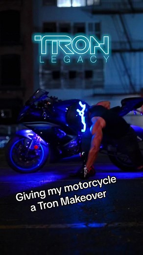 Gave my motorcycle a Tron Makeover 🔥 #tronlegacy #motorcycle . Helmet 👉🏽 XFifteen” from Shoei-helmets.com Helmet Lights 👉🏽 “Night Shift” from LightModehelmets.com Motorcycle LEDs👉🏽 “DarkEagle LED” from Amazon