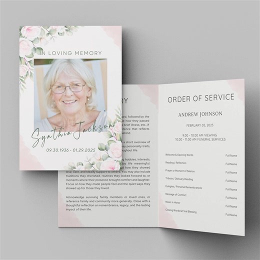 Editable Floral Funeral Program, Memorial Order of Service Evite, Obituary Template, in Loving Memory - Etsy