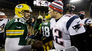 Aaron Rodgers vs. Tom Brady Round One: This 2014 battle. Aaron Rodgers vs. Tom Brady Round Two: This weekend. 🙌 CAN'T. WAIT. 📺#GBvsNE: Sunday 8:20PM ET on NBC | NFL Throwback