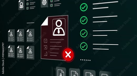 Digital interface featuring green checkmarks alongside authorized user profiles and secure data documents.