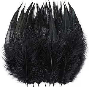 Holmgren Black Craft Feathers Bulk - 200pcs 5-7inch Rooster Feathers for DIY Crafts, Dream Catcher and Halloween Holiday Party Costume Decorations (Black)