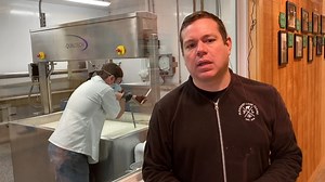 With dairy prices down, a farm in generational transition, and a global pandemic, Pleasant Lane Farms, outside of Latrobe in Westmoreland County, started a new, profitable venture, with the help of a #PAFarmBill grant. Jason Frye talks about how his family embraced innovation to build a business for the future. Notice his brother Chad Frye in the background, cutting cheese into curds to make Gouda cheese. | Pennsylvania Farm Show