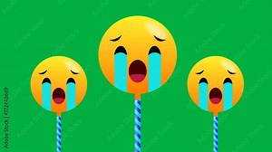 Three crying emoji with swinging motion isolated on green background. Crying, sad and unhappy emoji clip. Stock Video
