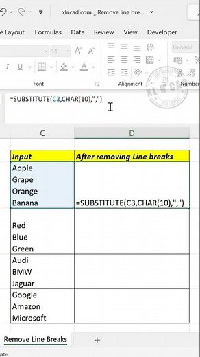 Formula to Remove Line breaks in Excel