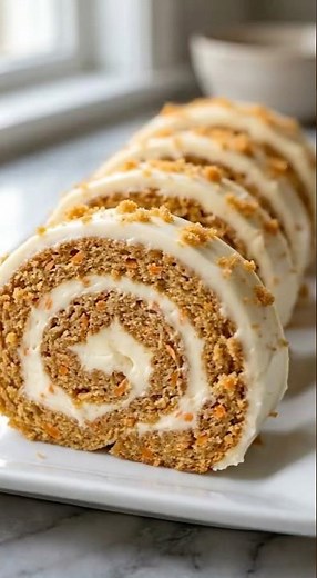 🥕 Carrot Cake Roll | Soft, Spiced & Swirled with Creamy Frosting 🤍