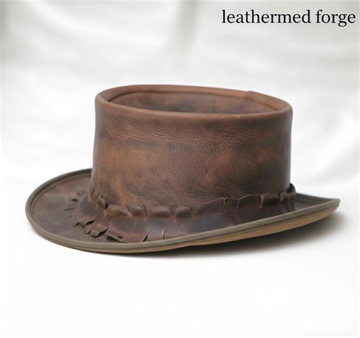 Handmade Distressed Leather Top Hat | Rustic Steampunk Style Costume Hat - Etsy