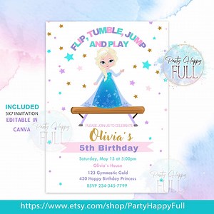 Editable Gymnastic Frozen Invitation, Gymnastic Princess Invite, Gymnastic Birthday, Gymnastic Party Princess Invitation, Frozen Birthday - Etsy UK