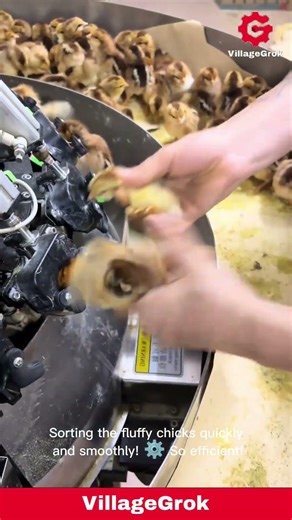 Automated Chick Handling: Machine Processes Baby Chicks on a Farm