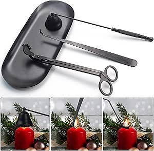 Candle Wick Trimmer, Candle Snuffer, Candle Wick Dipper & Candle Tray Perfect Accessory and Gift for Any Candle and Aromatherapy Enthusiast, 4 in 1 Candle Accessory Set (Black)