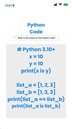 Python Interview Question: is vs == Memory Check #pythonprogramming #coding #learnpython