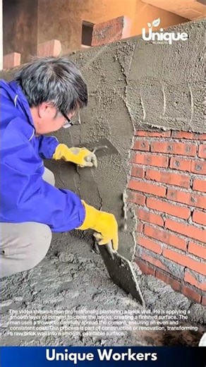 Professional Plastering: Applying Smooth Cement to Brick Wall