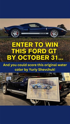 4.8K views · 124 reactions | Your chance to win an original watercolor painting of a GT/103 by Yuriy Shevchuk is running out! You have 5 days to enter to win the 2006 Ford GT and our flash prize! Use promo code PAINTING103, only in October, for 25% more entries! Enter here: https://www.shelbyamericancollection.org/fordgt-web?promo=painting103 #CarrollShelby #FordGT #FlashContest #YuriyShevchuk #ShelbyAmerican | Shelby American Collection | Facebook
