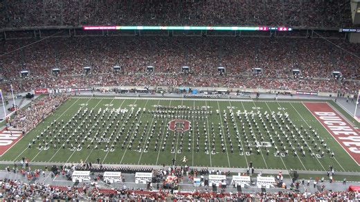 The Ohio State University Marching Band and the The Ohio University Marching 110 combine for a halftime show titled “What Is Hip?” | The Ohio State University Marching Band
