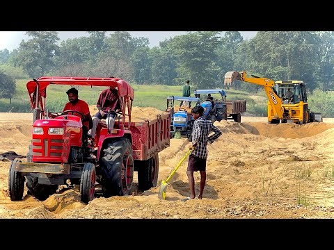 Sonalika Mahindra Yugo Tractor Trolley JCB 3DX Loading II JCB Tractor Video🔥JCB Tractor Going River