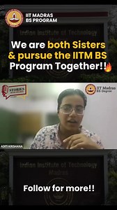We are both sisters and pursue the IIT Madras BS Program Together!! 🔥 Siblings Aditi & Anushka are students of the IITM BS Degree program. Listen to their journey of how they navigate and nurture each other as they are in the final leg of their journey in the program. #iit #indianreels #iitmadras #ɪɴsᴛᴀʀᴇᴇʟs #reelsindia #datascience #engineering #students #learning | IIT Madras BS Degree Programme