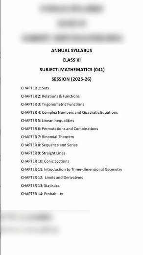 CBSE CLASS 11 MATH FINAL EXAM SYLLABUS 2025-26 | CLASS 11 MATH SYLLABUS #cbse