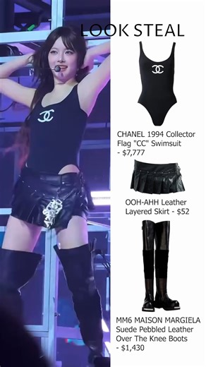 Look Steal Inc • K-pop Fashion Source on Instagram: "LE SSERAFIM Eunchae wearing a vintage Chanel swimsuit for the 'EASY CRAZY HOT' tour in Incheon on 250419! #lesserafim #eunchae #홍은채#kpopfashion #kpopoutfit"