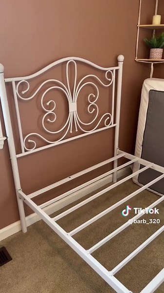 I found the cutest metal bed frame and I love the vintage butterfly details 🤍 It’s a platform frame so you don’t need a box spring, and it was super easy to set up. mattress not included it’s Bedframe only #bed #bedframe #twinbed #beds