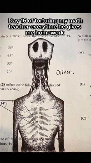 lukeart.mp4 on Instagram: "Day 16 of torturing my math teacher everytime she gives me homework. Ref: @doctor.nowhere #horror #art #funny #drawing #reels"