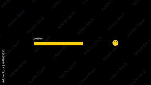 Loading bar animation with emoticon expressions transitioning from a flat expression to a smile. Transparent Background Alpha Channel Only On 4K