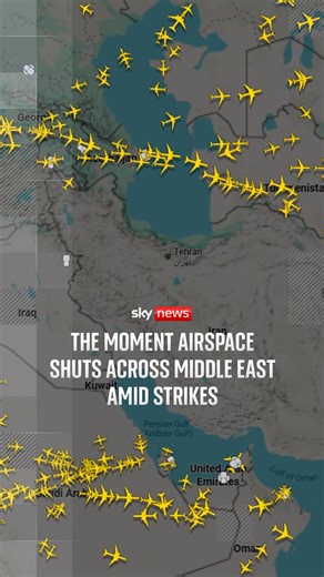 Airlines serving the Middle East cancelled and diverted flights on Saturday after the US and Israel launched deadly strikes against Iran. Iran responded by launching a series of attacks targeting Israel and four Gulf Arab countries that host US military bases – Bahrain, Kuwait, Qatar and the UAE. | Sky News