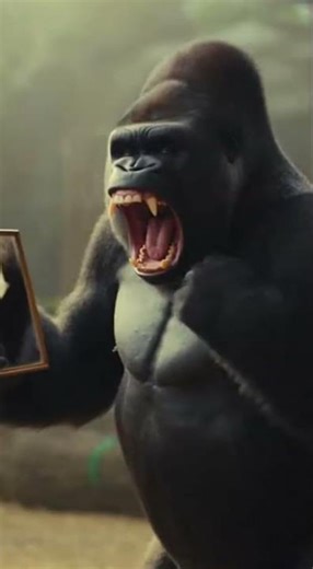 Gorilla Challenges “Stranger” in Mirror, Then Panics