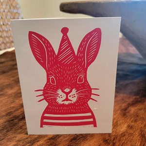 Hand-carved Linoleum Block Printed Birthday Bunny Card – 4x6” - Etsy