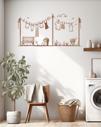 Clothesline With Birds Laundry Mud Room Vinyl Wall Decal Sticker - Etsy