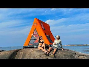 Stranded on a Remote Island W/ a Hole In Our Tent! (Inflatable Tent Disaster)