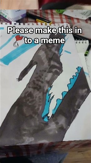 my little sister tried to draw godzilla Minus One🤣😂😂