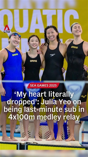 14-year-old swimmer Julia Yeo was cheering in the stands when her coach suddenly called her up to step in for a teammate in the women’s 4x100m medley relay at #SEAGames2025 on Dec 15. “My heart literally dropped … I was so shocked and I just walked down in panic,” she said. "I didn't even warm up at all." Julia and her teammates went on to clinch gold — the teen’s first gold medal at the Games. #mediacorpSEAGames2025 #Thailand2025 https://cna.asia/3KCP0ZY Catch the #33rdSEAGames for FREE on mewa