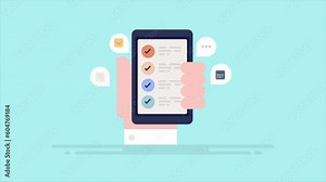 Person using business application on smartphone screen. Internet technology mobile app management and communication concept, video animation.