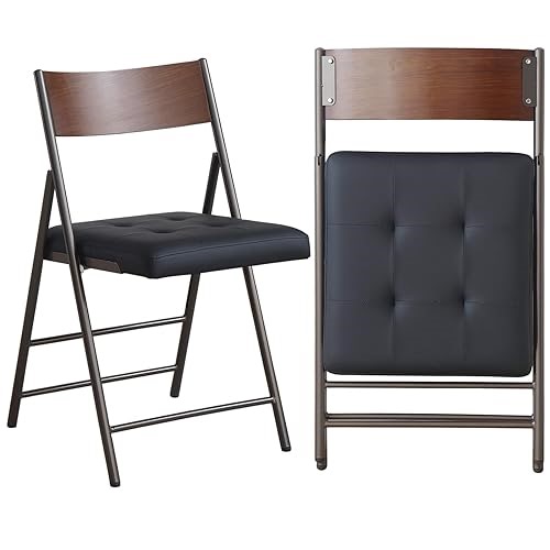 mollveesen 2 Pack Folding Chairs with Thick Padded Seat,Heavy Duty Steel Frame Foldable Dining Chairs with Soft Cus