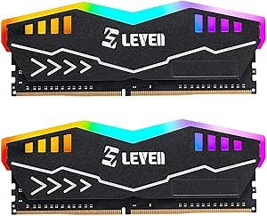 LEVEN RGB 32GB KIT (16GBx2) DDR4-3200MHz PC4-25600 288-Pin U-DIMM CL16 XMP2.0 Overclocking Gaming RAM Desktop Memory Module- Black (JRG4U3200172408B-16Mx2)