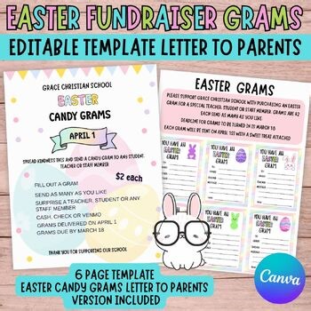 Holiday Fundraiser Candy Grams Letter To Parents Editable Easter Bunny Template