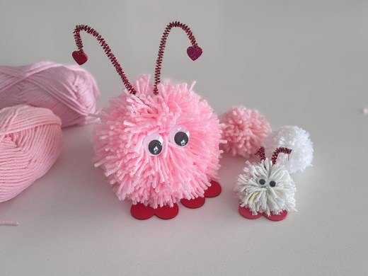 A pom pom makes the cutest love bug! 4 valentine crafts for kids