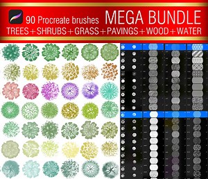 90 Procreate Landscape Brushes | Tree, Shrub & Grass Stamp Set for Digital Drawing (instant Download) - Etsy UK