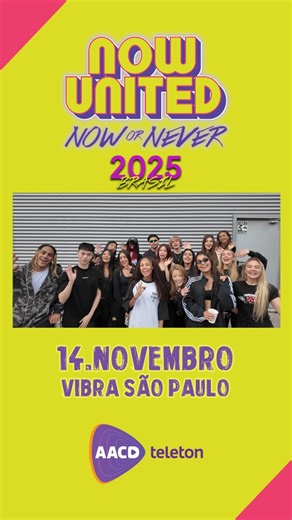 Poladian Produções on Instagram: "Uniters!! Olhem que legal! O Now United como grupo que tem em sua origem, a preocupação com a questão da inclusão, seja ela social, cultural, fez uma parceria com o Teleton que acontecera no Brasil com transmissão do SBT, nos dias 07 e 08 de Novembro e teremos um lote de ingressos Teleton Pista Premium válido apenas para o show do dia 14 de Novembro na Vibra São Paulo. Doando R$ 30,00 ou mais por ingresso para a AACD através do pix doeteleton@aacd.org.br, você v