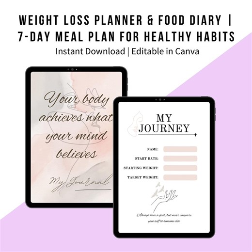 Weight Loss Journal Printable | 7-day Meal Plan, Fitness Tracker (digital Download) - Etsy