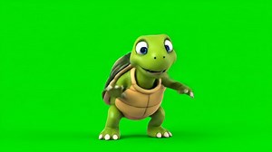 Download Cartoon Turtle Smiling and Dancing on a Green Screen Background for free