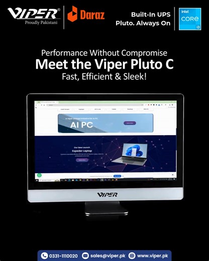 𝗨𝗽𝗴𝗿𝗮𝗱𝗲 𝗬𝗼𝘂𝗿 𝗪𝗼𝗿𝗸𝘀𝗽𝗮𝗰𝗲 𝘄𝗶𝘁𝗵 𝘁𝗵𝗲 𝗩𝗶𝗽𝗲𝗿 𝗣𝗟𝗨𝗧𝗢 𝗖 🚀 Power. Style. Speed. All in one sleek, compact machine. 💻 The 𝗩𝗶𝗽𝗲𝗿 𝗣𝗟𝗨𝗧𝗢 𝗖 is built for modern professionals who expect performance without compromise. From everyday tasks and video meetings to demanding multitasking, this powerhouse keeps productivity running at its best. Features: ✔️ DDR4/DDR5 | 256GB SSD ✔️ 19” Full HD Display ✔️ Built-in Wi-Fi, Camera, USB & HDMI Ports ✔️ Optional 45-Minute Ba