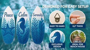 Surfboard Wall Decor Set of 3 – Rustic Wooden Surfboard Decor Ideal for Beach House Decoration – Stylish Coastal Wall Art and Unique Beach Decorations for Home Interiors, Living Room, Bedroom, Bathroom, Nautical and Ocean Themed Home Decor