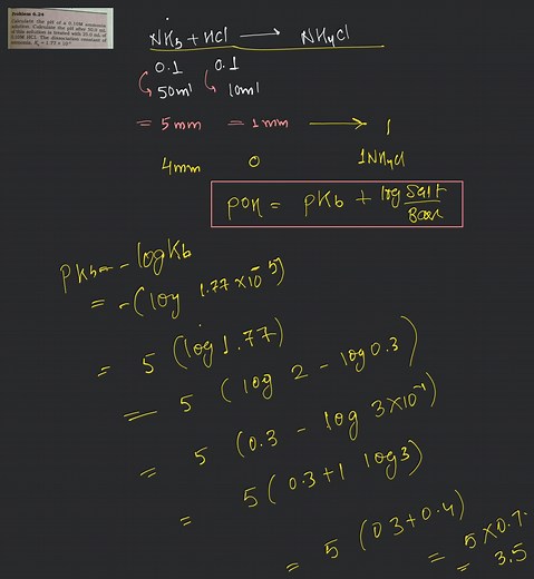 Problem 6.24Calculate the pH of a 0.10M ammonia solution. Calc... | Filo